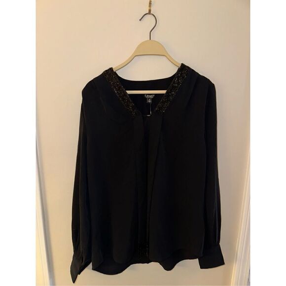 NWT Lauren Ralph Lauren Black Label Blouse Medium Beaded - Picture 5 of 5